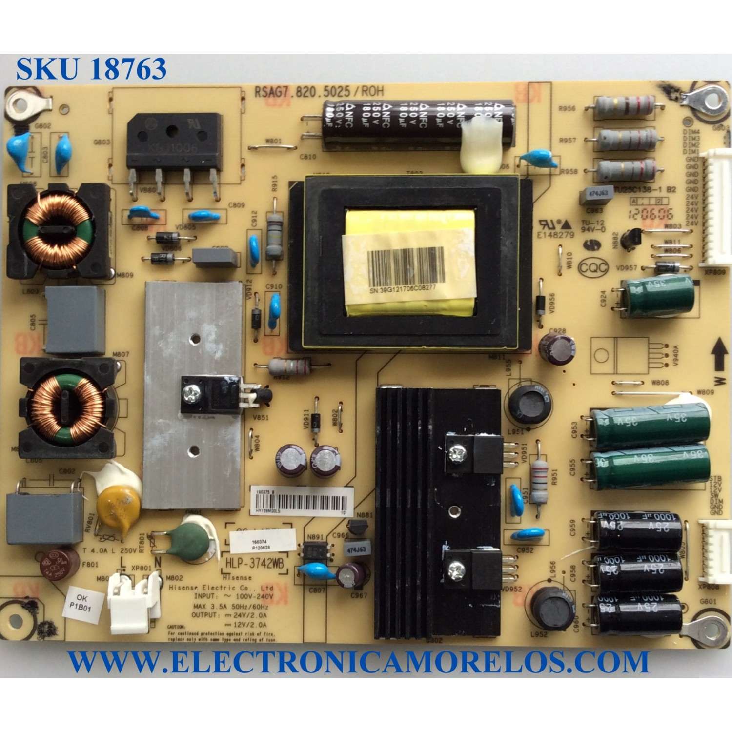 FUENTE DE PODER / INSIGNIA 160375 / RSAG7.820.5025/ROH / 160374 / HLP-3742WB / E148279 / TU25C138-1 B2 / RSAG7.820.5025/R0H / PANEL V390HJ1-LE1 REV.C1 / MODELO NS-39E340A13